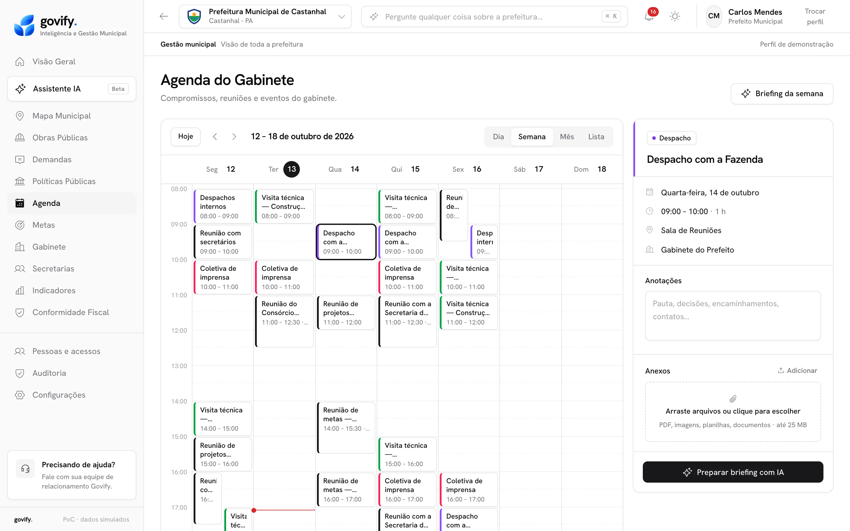 Tela Agenda do gabinete do Govify