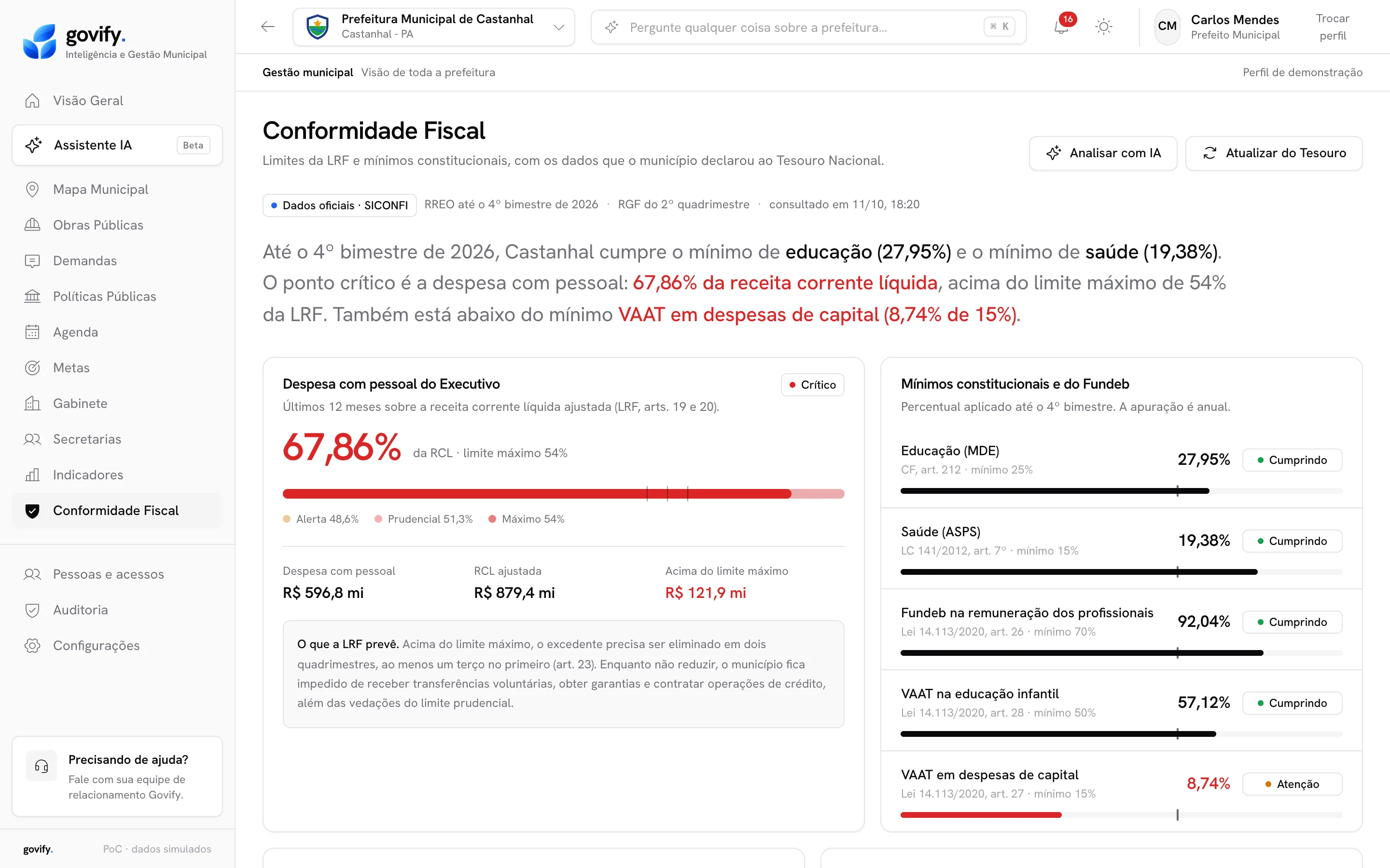 Tela Conformidade fiscal do Govify