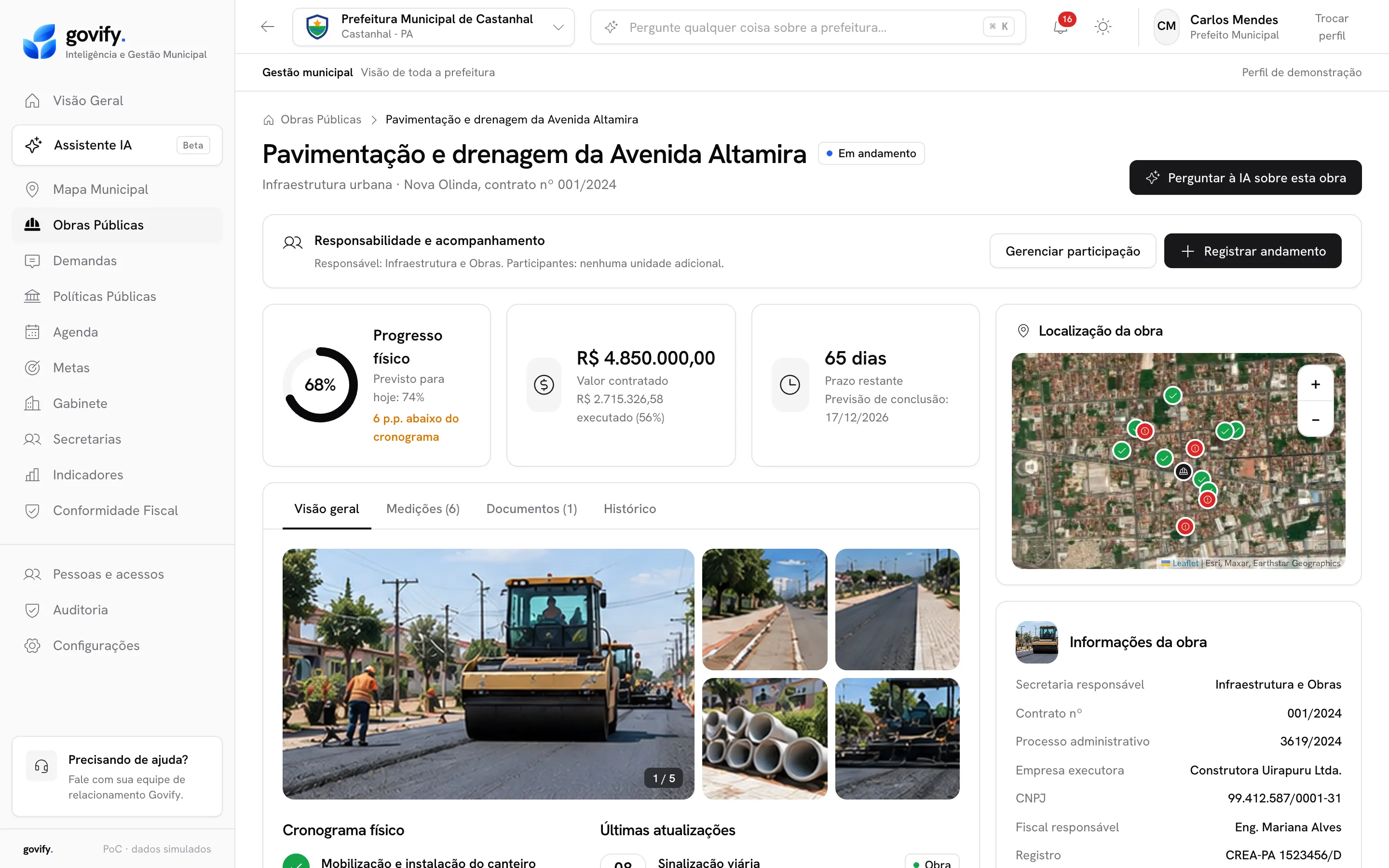 Tela Obras públicas do Govify